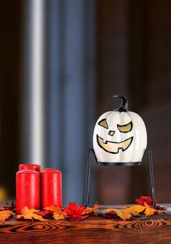 Vista 2 de Calabaza Fantasma de 15 Pulgadas con Soporte Metálico para Decoración Multicolor