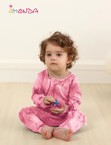 Vista 5 de Jimonda Pijamas sin pies para bebés, niñas y niños, con cremallera de 2 vías, manga larga, suave, para dormir, mameluco de teñido anudado