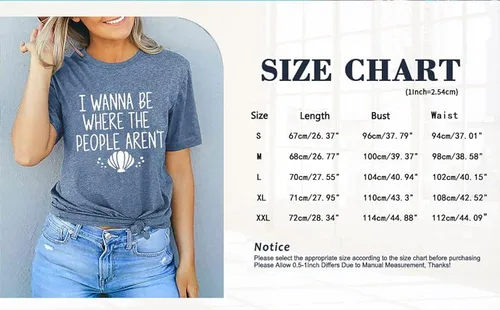 Vista 6 de Camiseta con texto en inglés "I Wanna Be Where The People Don't para mujer, casual, manga corta, divertida y bonita camiseta gráfica
