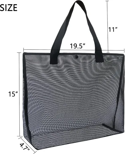 Vista 4 de Paquete de 2 bolsas grandes y ligeras de malla simple con botón a presión, reutilizable, bolsa de piscina para viajes al aire libre, compras