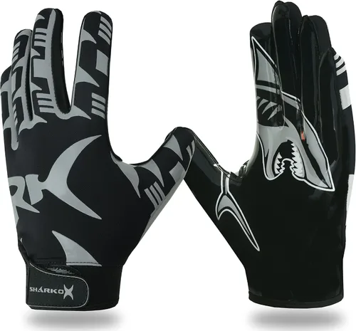 Vista 3 de Guantes de fútbol antideslizantes con sensación de pelota, guantes receptores de fútbol en tamaños juveniles, adultos y niños, agarre fuerte
