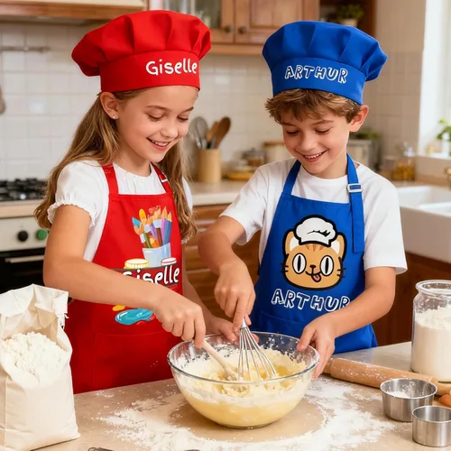 Vista 6 de Delantal personalizado para niños con bolsillo para nombre, sombrero de chef personalizado y delantal para cocina, cocina, hornear, pintura