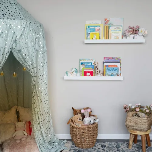 Vista 7 de Wallniture Denver - Estantería de pared blanca de 34 pulgadas para habitación de niños, estantes flotantes de pared para decoración de guardería