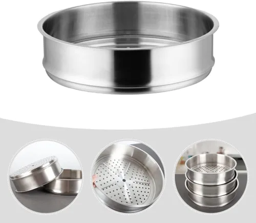 Vista 8 de Olla para verduras de acero inoxidable Dim Sum 11.8 in cesta de metal para cocinar al vapor Dim Sum bollos Verduras Pescado y Arroz Cesta de acero