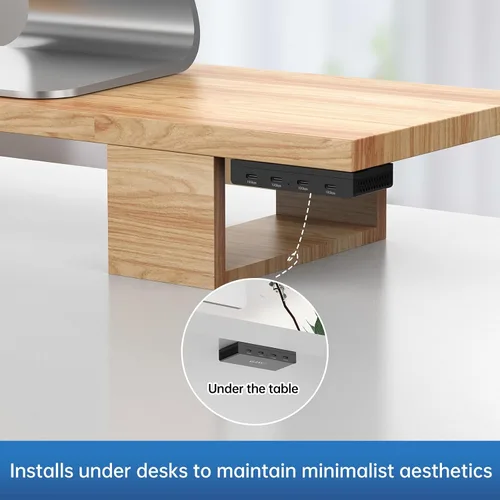 Vista 5 de EJAY Concentrador magnético USB-C de 4 puertos de 10 Gbps para Mac y Windows Aluminio Montaje flexible Se fija debajo del escritorio
