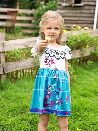 Vista 4 de HenzWorld Disfraz de Mirabel para niñas vestido mágico de la familia IsabelaMadrigalPepa disfraz de dibujos animados traje de fiesta