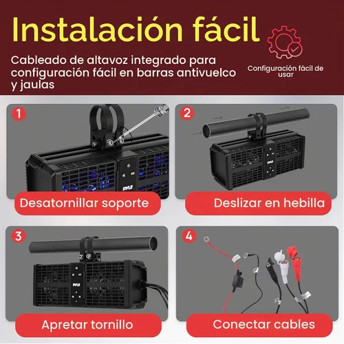Vista 7 de Pyle Barra de sonido ATV/UTV de 11 pulgadas, altavoces Bluetooth UTV impermeables con amplificador de clase D integrado, sistema de altavoces de 2