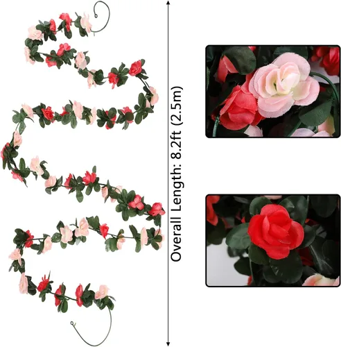 Vista 2 de Foraineam Paquete de 10 guirnaldas de rosas artificiales colgantes de 82 pies, rosas falsas, flores, plantas, hiedra, hogar, hotel, oficina, boda