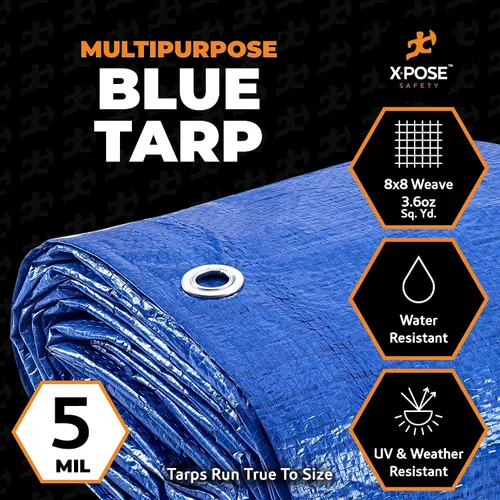 Vista 3 de Xpose Safety - Lona de polietileno ligera azul – Funda protectora multiusos, paño de goteo – duradero, impermeable, resistente a la intemperie