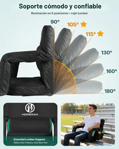 Vista 5 de HOPERAN Massage Heated Stadium Seats for Bleachers, Dual Control, Portable 21" Negro-1pc