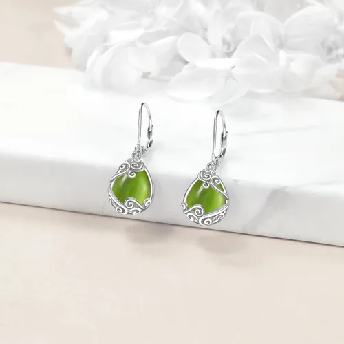 Vista 272 de Aretes colgantes con forma de lágrima de filigrana de piedra lunar de plata de ley 925 con cierre de palanca para mujer, regalos de joyería