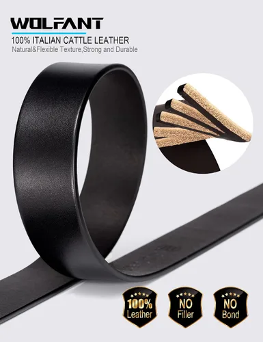 Vista 3 de WOLFANT Cinturones de cuero granulado resistentes para hombre de grano completo, 100% cuero italiano sólido real