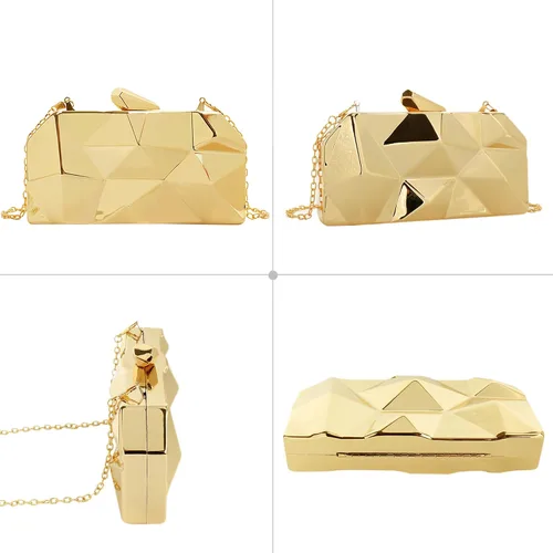 Vista 4 de Reberomantic - Bolso de mano para mujer con patrón de celosía, geométrico, con cadena, tipo clutch para la noche