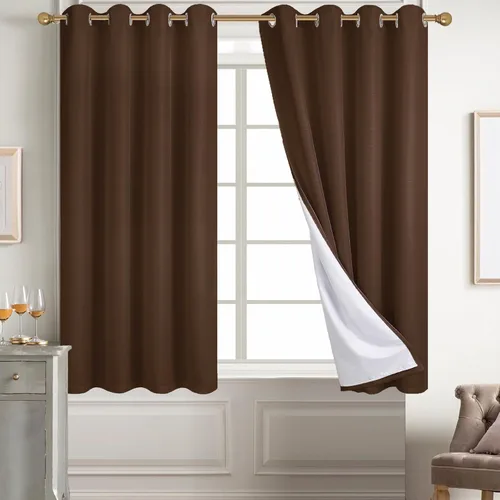 Vista 47 de Diraysid Cortinas 100% opacas de lino beige para dormitorio, con ojales, aislamiento térmico, cortinas de oscurecimiento de habitación