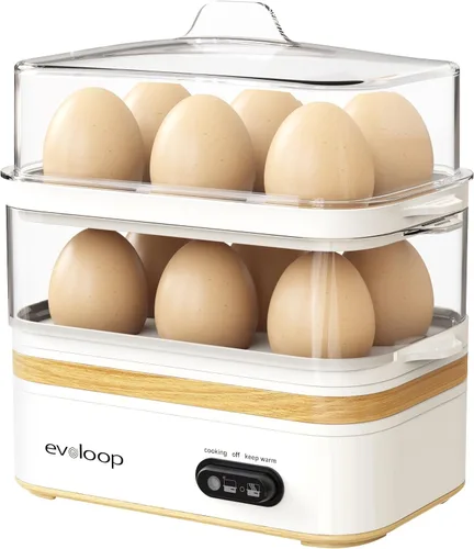 Vista 12 de Evoloop Olla de Huevos Eléctrica de Cocción Rápida para 12 Huevos, para Huevos Blandos, Medianos, Duros, Escalfados, Fabricante de Tortillas, Huevos