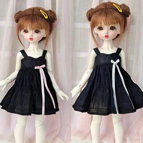 Vista 5 de Ropa de muñeca BJD de 4 piezas, vestido de 1/6 de 12 pulgadas, blanco + negro + rosa + falda amarilla