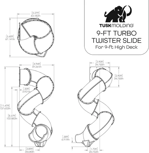 Vista 3 de Tobogán Turbo Twister de 9 pies para juegos – Aventura de giro, paseo suave y seguro TUSK Strong℠ (azul)