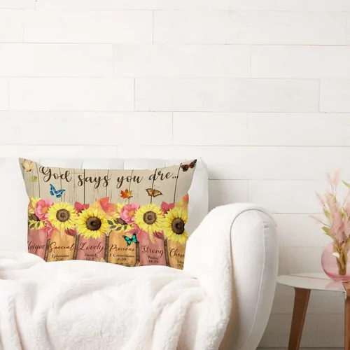 Vista 6 de Fundas de almohada lumbar con versículo bíblico de girasol, Dios dice que eres mariposa, funda de cojín rectangular decorativa para sofá, dormitorio