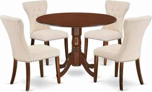 Vista 21 de East West Furniture DLGA3-AWA-03 - Juego de mesa de comedor de 3 piezas que contiene una mesa de cocina redonda con gotas y 2 sillas Parson, 42 x 42