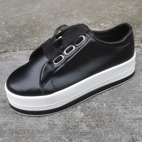 Vista 4 de Hbeylia Zapatos deportivos de plataforma para mujer, a la moda, informales, de cuero, puntera redonda, parte inferior gruesa, tacones altos, zapatos