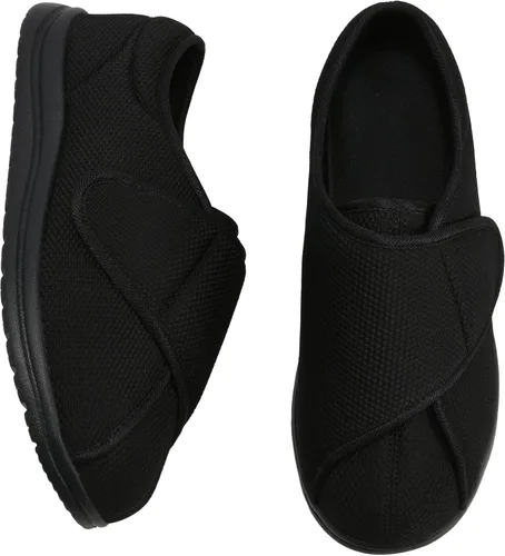 Vista 6 de Zapatos anchos para caminar para hombre, con velcro ajustable, para ancianos, edema diabético, pies hinchados, ligeros, antideslizantes, suela