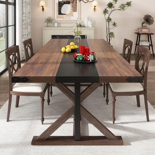 Vista 3 de Hlivelood Mesa de comedor de 71 pulgadas para 6 personas, mesa rectangular de cocina de granja con grosor impermeable, mesas de comedor largas