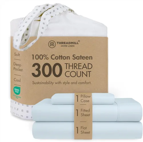 Vista 33 de Threadmill Juego de sábanas de algodón Twin Sábanas 100% algodón para cama tamaño Twin Juego de sábanas de satén jacquard damasco con bolsillo