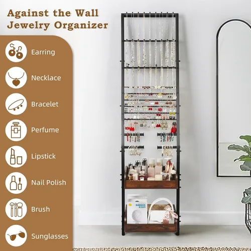 Vista 3 de Keebofly Organizador de joyas, organizador de joyas grande con soporte para collares, aretes, soporte de joyería colgante con pantalla para aretes