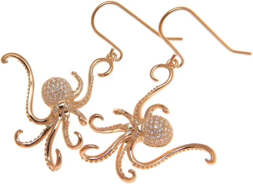 Vista 3 de Plata de ley 925bañado en oro de rosa Hawaiian Pulpo gancho Bling CZ arete
