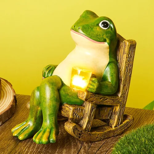 Vista 8 de Jetec Estatua de jardín de rana con energía solar en miniatura, decoración del día de la madre, regalos para decoración del hogar, accesorios