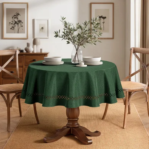 Vista 6 de MIULEE Army Green 60 Inch Round Linen Tablecloth with Decorative Cutouts