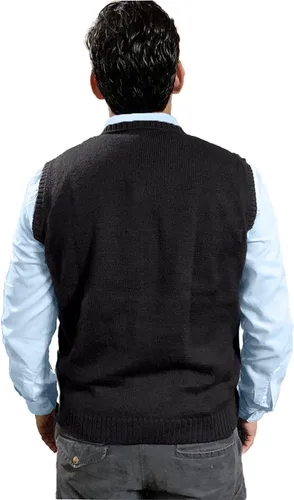 Vista 3 de TINKUY Chaleco peruano de lana de alpaca con cuello en V para hombre, S-4XL