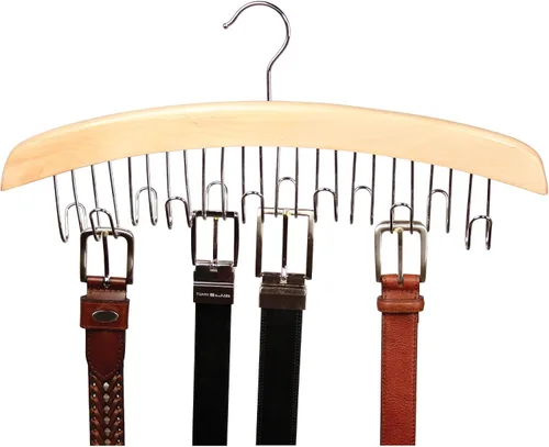 Vista 2 de Richards Homewares - Percha de madera para corbata y cinturón, capacidad para hasta 12, natural