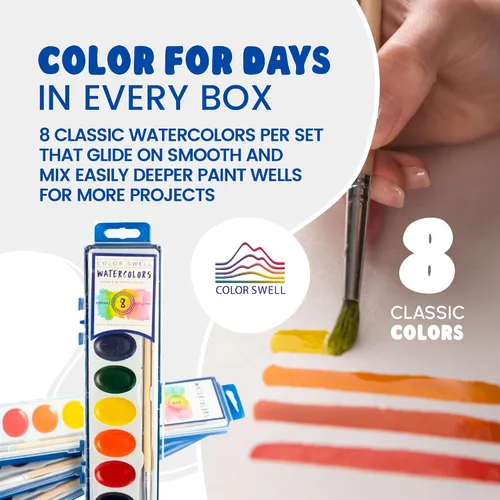 Vista 6 de Juego de pintura de acuarela de 8 colores con pinceles de madera, lavable y no tóxico, ideal para niños, estudiantes y actividades en el aula