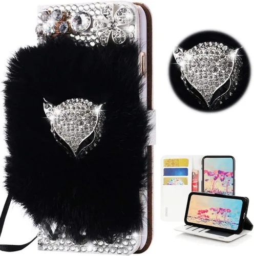 Vista 5 de Bling - Funda tipo cartera para teléfono compatible con Samsung Galaxy Z Fold 3 5G, elegante, diseño de zorro de lujo hecho a mano en 3D, funda
