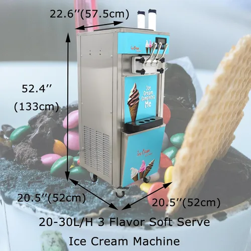 Vista 2 de Máquina de helado de servicio suave comercial 3 sabores de acero inoxidable 110 V 1800 W 20-30L/H Fabricantes de helados de pie Panel LCD