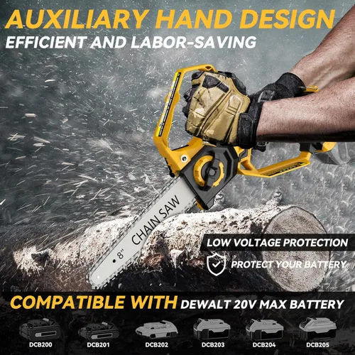 Vista 3 de Motosierra Mini para Batería Dewalt 20V Max, motosierra eléctrica inalámbrica de 2 en 1 de 8 pulgadas y 6 pulgadas con motor sin escobillas