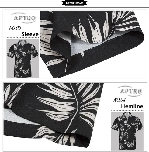 Vista 4 de APTRO Camisa hawaiana elástica en 4 direcciones para hombre, camisas de playa tropicales