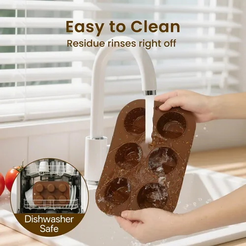 Vista 7 de Juego de 2 moldes de silicona para magdalenas para hornear, molde de cupcake antiadherente de tamaño regular, molde de muffin de silicona de 6 tazas