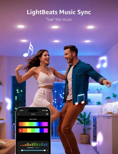 Vista 5 de Bombillas inteligentes LED BR2 AI de Lepro - Iluminación generada por IA, LightGPM 4 con LLM, sincronización de música LightBeats, control de voz a