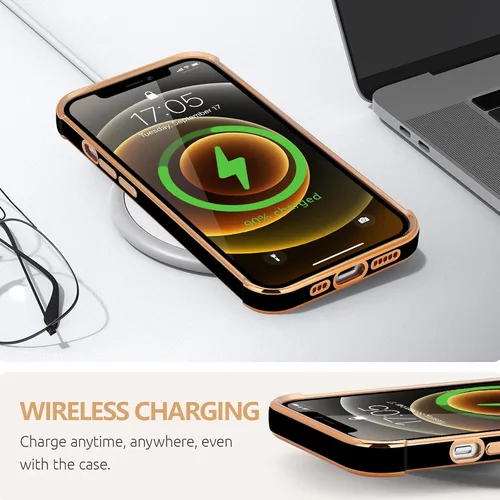 Vista 4 de LCHULLE Funda compatible con iPhone 12 para mujeres y niñas, bonito diseño de corazón de amor con enchapado de lujo, cubierta de TPU suave a prueba