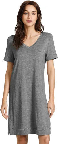 Vista 13 de WiWi - Camisón de viscosa de bambú para mujer, manga corta, con cuello en V, ropa de dormir, tallas grandes, S-4X, A-aqua