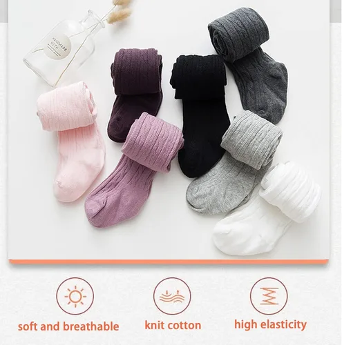 Vista 2 de WEWINK PLUS Mallas de algodón para bebé niña de punto trenzado sin costuras 3 a 4