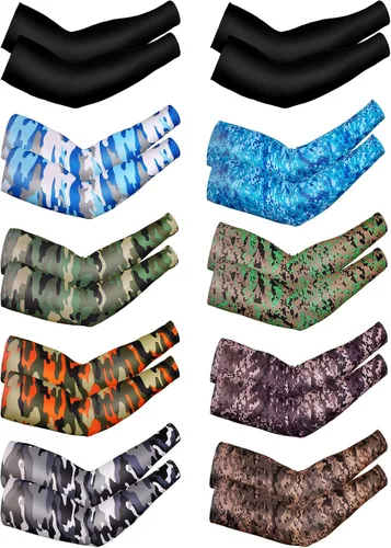 Vista 2 de Bememo - 10 pares de mangas de brazo unisex elásticas con protección UV para brazos, mangas de seda de hielo, mangas de enfriamiento para brazos