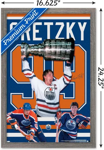 Vista 3 de Trends International Wayne Gretzky - Póster de pared de jersey, 22.4 pulgadas de largo x 14.7 pulgadas, versión enmarcada en madera de granero