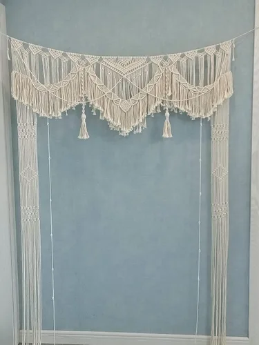 Vista 5 de kiido Gran macramé para colgar en la pared, decoración bohemia de boda para cenador/arco, cortina de puerta, telón de fondo de fotos, decoración