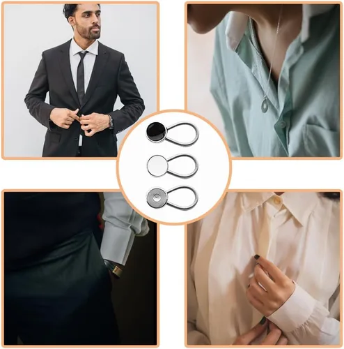 Vista 5 de 12 extensores invisibles de cuello de camisa de 0.8 pulgadas, extensores de botón de cuello ajustables para camisas de vestir, trajes, pantalones
