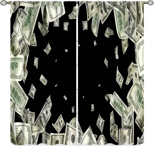 Vista 9 de Cortinas de dinero, divertidas decoraciones temáticas de billetes de 100 dólares, decoración temática de billetes de dólar, sala de estar, Dólar-1