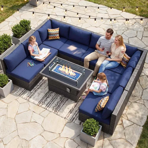 Vista 117 de NICESOUL Juego de muebles de patio de ratán extra grande con mesa para fogata de gas y propano, 29.3 pulgadas, respaldo alto, cómodos conversaciones