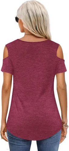 Vista 2 de Amoretu Camisetas básicas de manga corta con hombros descubiertos para mujer